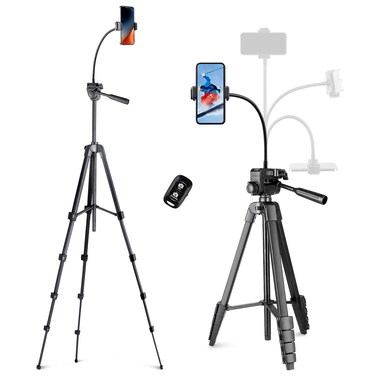 Aureday Phone Tripod, 82" Tripod for iPhone with Flexible Gooseneck, Wireless Remote and Phone Holder, Extendable Cell Phone&amp;Camera Tripod Stand for Selfies/Video Recording/Live Streaming/Vlogging