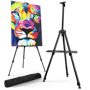 Portable Artist Easel Stand for Painting - Adjustable Height Painting Easel with Bag - Tabletop Art Easel for Painting Canvas Stand, Poster Stand &amp; Wedding Signs Stand - Metal Tripod - 21x66 inches