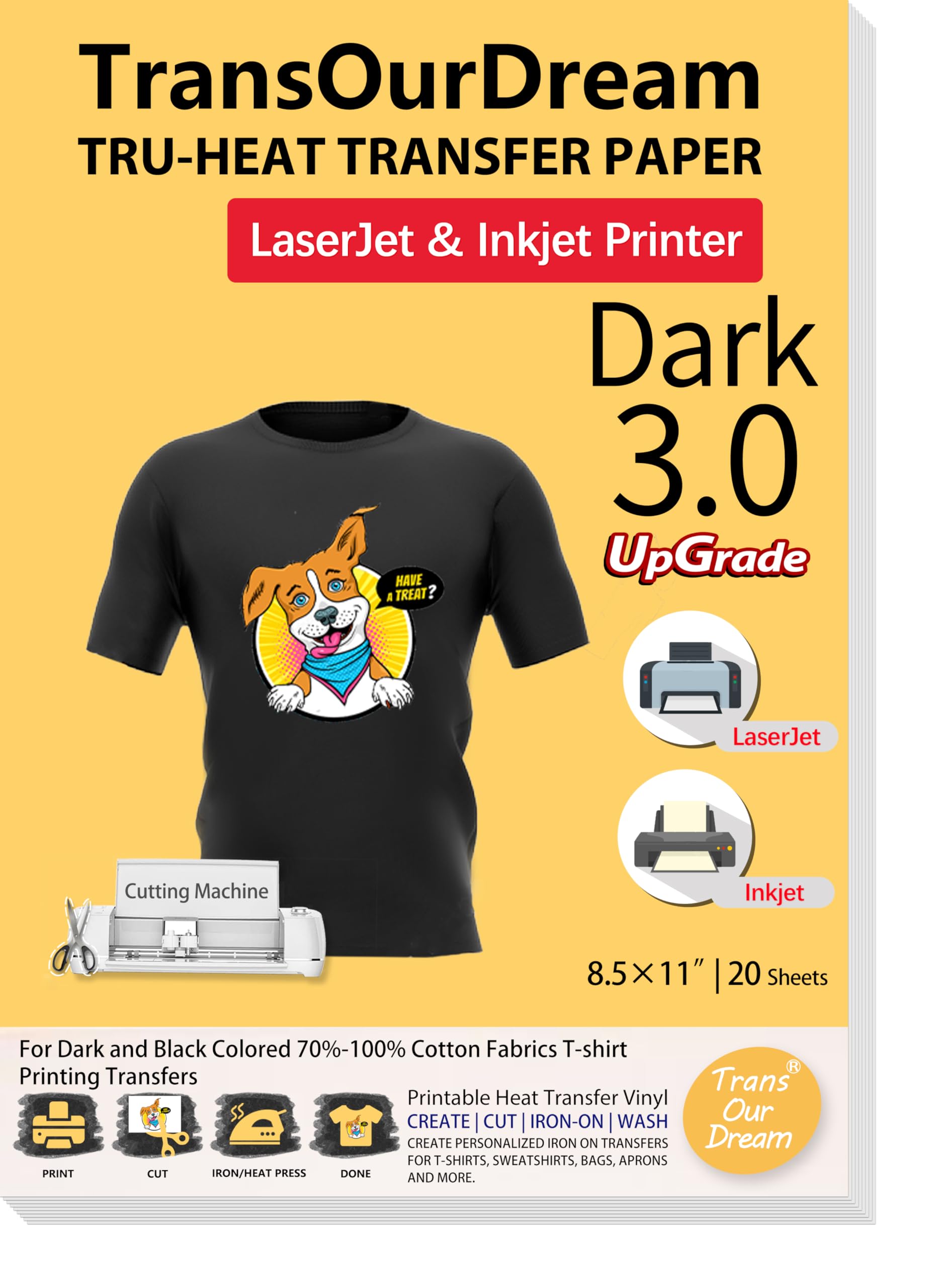 transourdream Transourdream tru-heat Transfer Paper For Inkjet Laserjet Printer 8.5x11inch