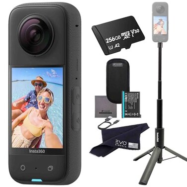 Insta360 X3 - Waterproof 360 Action Camera with 1/2" 48MP Sensors, 5.7K 360 HDR Video, 72MP 360 Photo, 4K Single-Lens, 60fps Me Mode, 2.29" Touchscreen, AI Editing  Bundle Includes 2-in-1&amp;256GB
