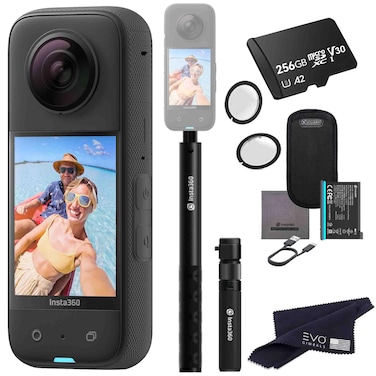 insta360 X3- Waterproof 360 Action Camera 1/2'' 48MP Sensors, 5.7K 360 HDR Video, 72MP 360 Photo, 4K Single-Lens, 2.29'' Touchscreen, AI Editing,Bundle Includes Bullet time, Lens Guard&amp;256GB Black