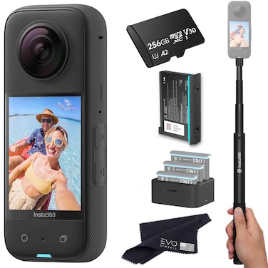 Insta360 X3 - Waterproof 360 Action Camera Bundle Includes Extra Battery, Charger, Invisible Selfie Stick &amp; 256GB Memory Card