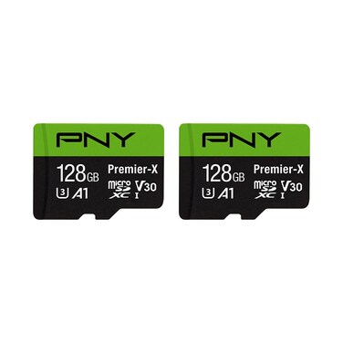 PNY P-SDU128X2V31100PX-GE 128GB Premier-X Class 10 U3 V30 microSDXC Flash Memory Card 2-Pack - 100MB/s, Class 10, U3, V30, A1, 4K UHD, Full HD, UHS-I, Micro SD