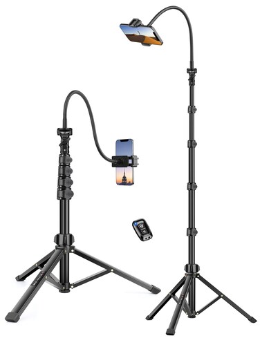 87" Phone Tripod Stand with 15.7" Bendable Gooseneck, Flexible Tripod for iPhone with Remote, Tall Cell Phone Tripod for Video Recording, Compatible with iPhone 15/14/13 Pro Max/Android Smartphone