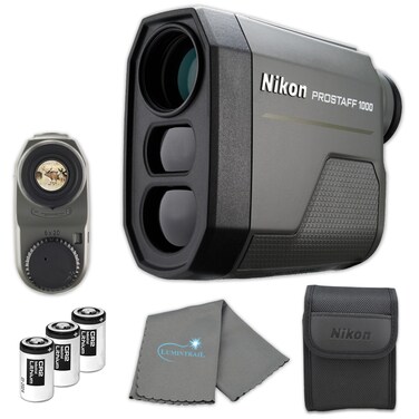 Nikon Prostaff 1000 Laser Rangefinder (16664) Bundle with 3 Extra CR2 Batteries and Lens Cleaning Cloth for Hunting, Shooting, and Archery - Rainproof Compact Range Finder Monocular ID Technology