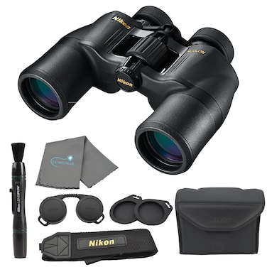 Nikon Aculon A211 8x42 Binoculars (8245) Black Bundle with Nikon Lens Pen, Carry Case, Neck Strap, and Lens Cloth - High Powered Binoculars for Adults - Bird Watching, Hunting, and Travel Zoom