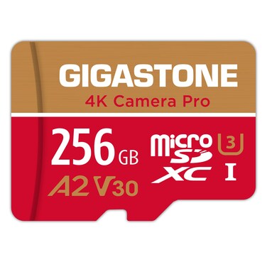 [5-Yrs Free Data Recovery] GIGASTONE 256GB Micro SD Card, 4K Camera Pro, A2 V30 for Smartphone, Gopro, Action Cams, 4K UHD Video, Nintendo-Switch Compatible, Up to 100MB/s, UHS-I U3 C10 with Adapter
