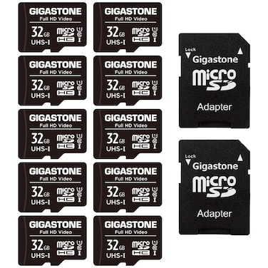GIGASTONE 32GB 10-Pack Micro SD Card, Full HD Video, Surveillance Security Cam Action Camera Drone, 90MB/s Micro SDHC UHS-I U1 C10 Class 10