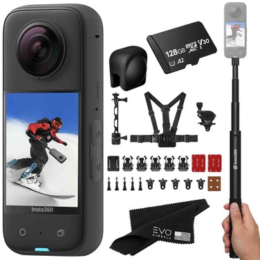 Insta360 X3 Snow Bundle- Waterproof 360 Action Camera with 1/2" 48MP Sensors, 5.7K 360 HDR Video, 72MP 360 Photo, 2.29" Touchscreen Includes New Snow Bundle, Selfie Stick, Lens Cap&amp;128GB
