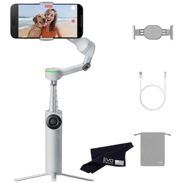 Insta360 Flow - AI-Powered Smartphone Stabilizer, Auto Tracking Phone Gimbal, 3-Axis Stabilization, Built-in Selfie Stick, Portable &amp; Foldable, Incuding EVO Gimbals Aluminum Tripod(Stone Gray)