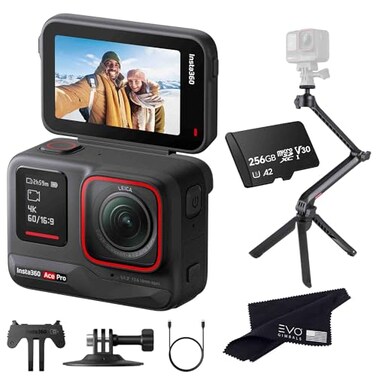 Insta360 Ace Pro - Waterproof Action Camera Co-Engineered with Leica, Flagship 1/1.3"" Sensor, 8K24, 4K120fps, 48MP, Active HDR, 2.4"" Flip Screen Bundle Includes Multi Mount, 256GB Card, Black