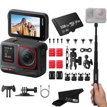 Insta360 Ace Pro Motorcycle Bundle- 8K Waterproof Action Camera Co-Engineered with Leica, Flagship 1/1.3" Sensor, 8K24, 48MP, 2.4" Flip Screen Bundle Includes Motorcycle Bundle, Selfie Stick, 128GB