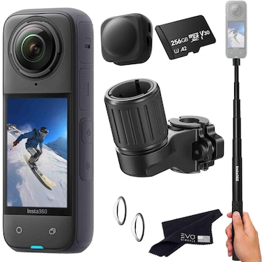 Insta360 X4 Skiing Bundle - Waterproof 360 Action Camera with 1/2" 48MP Sensors, 8K 360 HDR Video  Bundle Includes Ski Pole Mount, Invisible Selfie Stick, Lens Cap (256GB)