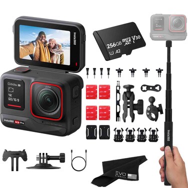 Insta360 Ace Pro Motorcycle Bundle- 8K Waterproof Action Camera Co-Engineered with Leica, Flagship 1/1.3" Sensor, 8K24, 48MP, 2.4" Flip Screen Bundle Includes Motorcycle Bundle, Selfie Stick, 256GB