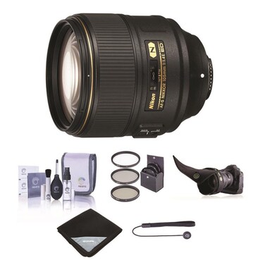 Nikon AF-S NIKKOR 105mm f/1.4E ED Telephoto Lens - Bundle with 82mm Filter Kit, Flex Lens Shade, Cleaning Kit, Lens Wrap (15x15), Cap Leash