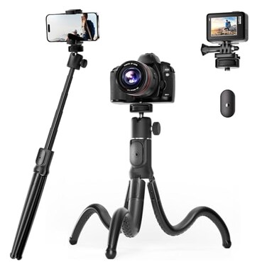 UBeesize Extendable Phone Tripod, Flexible Tripod with Remote, 3 in 1 Selfie Stick Tripod with Gopro Mount, iPhone Stand for Recording, Volgging, Live Streaming Fit for Cell Phones, Canon Sony Cameras