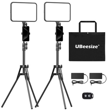2 Pack LED Video Light Kit, UBeesize Photography Lighting, 13" Studio Lights with 65" Tripod Stand and Phone Holders, Podcast Lighting for Video Recording, Make up, Live Streaming, Tiktok, YouTube