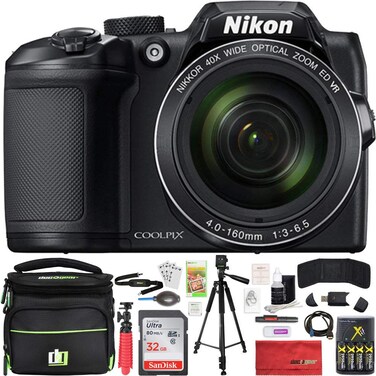 Nikon COOLPIX B500 16MP 40x Optical Zoom Digital Camera 32GB Bundle Includes Camera, Bag, 32GB Memory Card, Reader, Wallet, AA Batteries + Charger, HDMI Cable, Tripod, Beach Camera Cloth and More