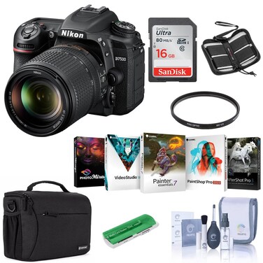 Nikon D7500 DSLR with AF-S DX NIKKOR 18-140mm f/3.5-5.6G ED VR Lens - Bundle with 16GB SDHC Card, Camera Bag, Cleaning KIt, Memory Wallet, Card Reader, PC Software Package, 67mm UV Filter