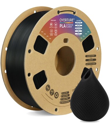 OVERTURE PLA Filament 1.75mm PLA 3D Printer Filament, 1kg Cardboard Spool (2.2lbs), Dimensional Accuracy +/- 0.02mm, Fit Most FDM Printer (Black 1-Pack)