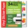 Premium Printable Vinyl Sticker Paper for Inkjet &amp; Laser Printer - 34 Sheets Self-Adhesive Sheets Matte White Waterproof, Dries Quickly Vivid Colors, Holds Ink well- Tear Resistant