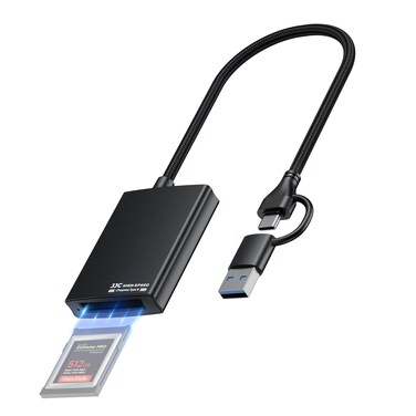 JJC CFexpress Type B Card Reader with USB 3.2 (Gen 2) 10Gbps, USB C/USB A 2-in-1 Type B CFexpress Adapter, Compatible with iPhone15 Pro Max Plus/Wins/Mac OS/Linux/Android (Not for XQD Card)