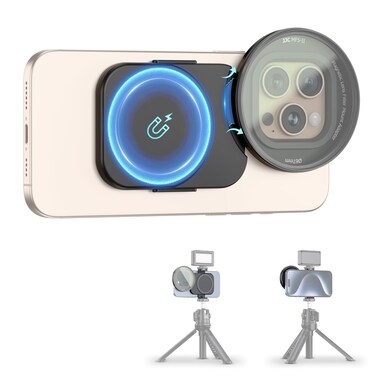 67mm Phone Lens Filter Adapter Mount for iPhone 16 15 14 Pro Pro Max Plus, Double-Sided Magnetic Phone Lens Filter Ring with 1/4-20" Screw &amp; Cold Shoe Mount Pull-Out to fit 16 15 Pro Max for ND UV CPL
