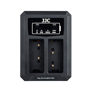 JJC NP-W126 NP-W126S Battery Charger USB Dual Slot for Fuji Fujifilm X100VI X100V X100F X-T50 XT50 X-T30II X-T30 X-T20 X-T10 X-T3 X-T2 X-S10 X-E4 X-E3 X-E2 X-E2S X-A7 X-T200 X-T100 X-H1 XPRO3 &amp; More