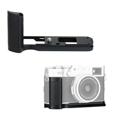 JJC Solid Metal Hand Grip Secure Handle Bracket for Fuji Fujifilm X100V X100F Camera(Not for X100VI), Anti-Slip Pads Design, Arca Swiss Quick Release Plate, Extra 1/4"-20 Tripod Hole &amp; Hand Strap Hole