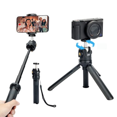 JJC 2 in 1 Extendable Mini Vlogging Tripod &amp; Selfie Stick for Sony ZV-E10 ZVE10 ZV-1F ZV1F ZV-1 II ZV1 RX100 VII A6100 A6400 Canon EOS M50 M6 Mark II R100 R50 R10 G7X Mark II Panasonic G100 G9 &amp; More