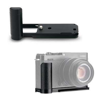 JJC MHG-XE4 Solid Metal Hand Grip Secure Handle Bracket for Fuji Fujifilm X-E4 XE4 Camera, Anti-Slip Pads Design, Arca Swiss Quick Release Plate, Extra 1/4"-20 Tripod Hole &amp; Hand Strap Hole