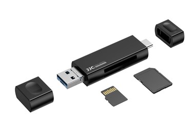 JJC Portable Aluminum Alloy USB-C USB-A SD Card Reader microSD TF Adapter Dual Slots for iPhone 16 15 Pro Max, Mac, MacBook, iPad, Computer, Laptop &amp; Smartphones, USB 3.0 High Speed 90MB/s - Black