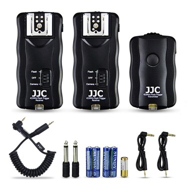JJC 3-in-1 Wireless Flash Trigger &amp; Shutter Remote Control with Two Receivers Kit for Canon Rebel T8i T7i T6i T6 T5i T5 T4i T3i SL2 SL1 EOS 90D 80D 70D 77D 60D RP R