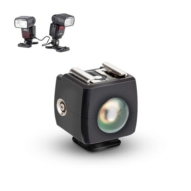 Optical Flash Slave Trigger JJC Hot Shoe Sync Adapter with PC Socket,Optical Sensor &amp; 1/4&quot;-20 Threaded Socket Cold Shoe for All Flashes Speedlight with Standard ISO 518 Hot Shoe-1 Pack