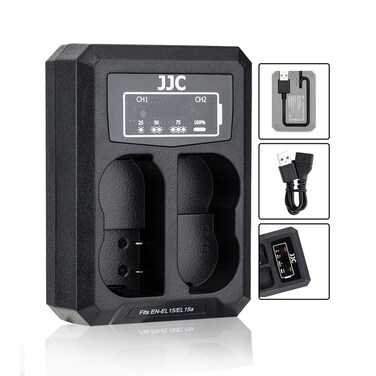 EN-EL15 EN-EL15a EN-EL15b Battery Charger Dual Charger Built-in USB Cable, Compatible with Nikon Z6 III Z6 II Z6 Z7 II Z7 D850 D810A D810 D800E D800 D750 D610 D600 D500 D7500 D7200 D7100 D7000