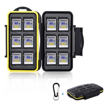12 Slots SD Card Case Holder, SD Card Holder SD Card Organizer SD Card Storage Water-Resistant Anti-Shock SD/SDHC/SDXC Card Holder Storage with Carabiner
