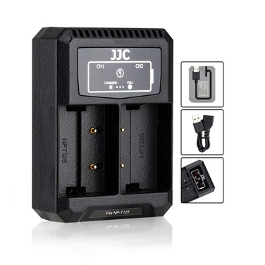 (USB + USB-C Input ) Battery Charger for Fujifilm NP-T125 Battery,Supports QC 3.0 Fast Charging Tech, Compatible with Fuji GFX 100 50S 50R, Built-in USB Cable and USB-C Input + 40cm Extension Cable