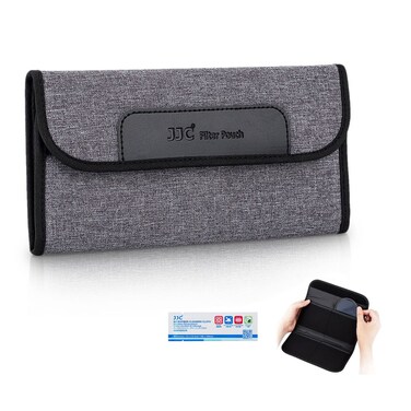 JJC 4 Pockets Lens Filter Case for Filter Up to 82mm (37mm 40.5mm 43mm 46mm 49mm 52mm 55mm 58mm 62mm 67mm 72mm 77mm),Foldout Filter Pouch with Microfiber Cleaning Cloth,Photography Filter Holder Bag