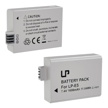 LP E5 Battery Pack, 2-Pack 1600mAh Battery Compatible with Canon EOS Rebel XS, Rebel T1i, Rebel XSi, 1000D, 500D, 450D, Kiss X3, Kiss X2, Kiss F Digital Camera and More