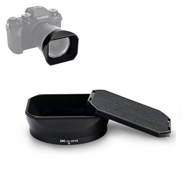 JJC Metal Square Lens Hood for Fujifilm Fuji Fujinon XF 18mm f/1.4 R LM WR Lens Replaces Fujifilm LH-XF18 Lens Hood with a Hood Cap on Camera X-T5 X-T4 X-T3 X-T30 II X-T20 X-S20 X-S10 X-H2S X-H2