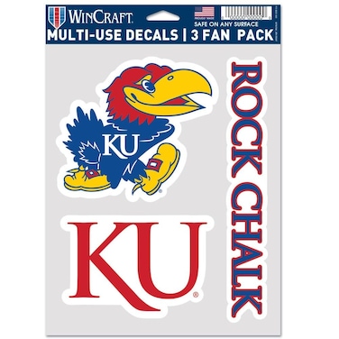 Wincraft NCAA Kansas Jayhawks Decal Multi Use Fan 3 Pack, Team Colors, One Size