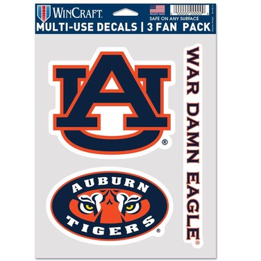 Wincraft NCAA Auburn Tigers Decal Multi Use Fan 3 Pack, Team Colors, One Size