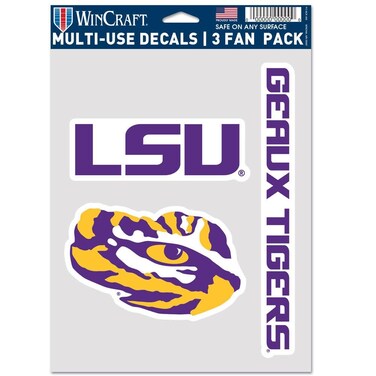 NCAA LSU Tigers Decal Multi Use Fan 3 Pack, Team Colors, One Size