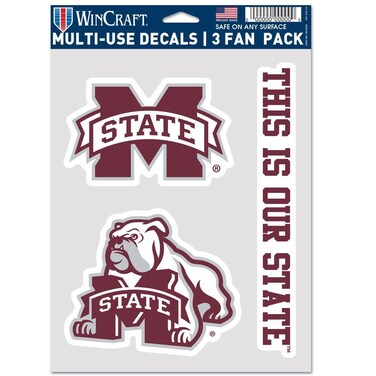 Wincraft NCAA Mississippi State Bulldogs Decal Multi Use Fan 3 Pack, Team Colors, One Size