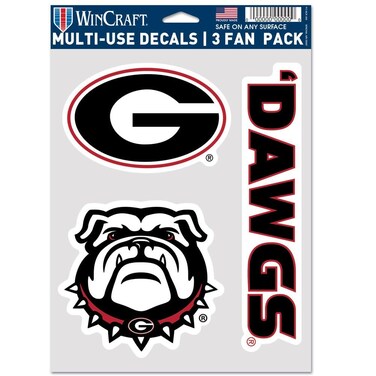 Wincraft NCAA Georgia Bulldogs Decal Multi Use Fan 3 Pack, Team Colors, One Size