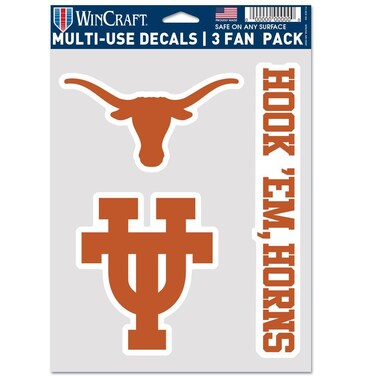 Wincraft NCAA Texas Longhorns Decal Multi Use Fan 3 Pack, Team Colors, One Size