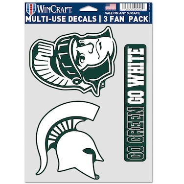 WinCraft NCAA Michigan State University MSU Spartans Multi-Use Decal 3 Fan Pack, Team Colors, 5.5" x 7.75" Inch Sheet