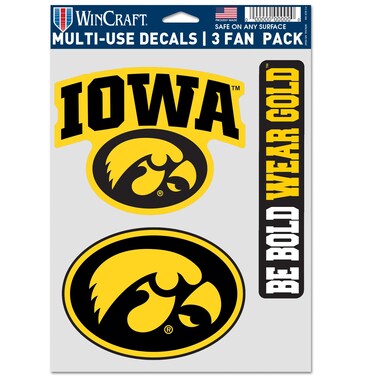 WinCraft NCAA University Iowa Hawkeyes Multi-Use Decal 3 Fan Pack, Team Colors, 5.5" x 7.75" Inch Sheet Bold