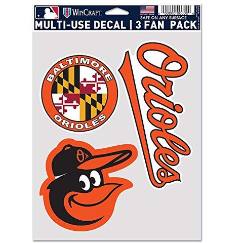 Wincraft MLB Baltimore Orioles Decal Multi Use Fan 3 Pack, Team Colors, One Size