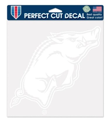 NCAA University of Arkansas Razorbacks 8 x 8 inch White Perfect Cut Car Decal